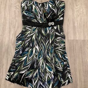 Trixxi Peacock Feather Print & Embellishment Strapless Mini Dress (11)